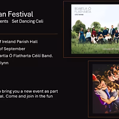Event Poster with image of the band and image of a Ceili. 